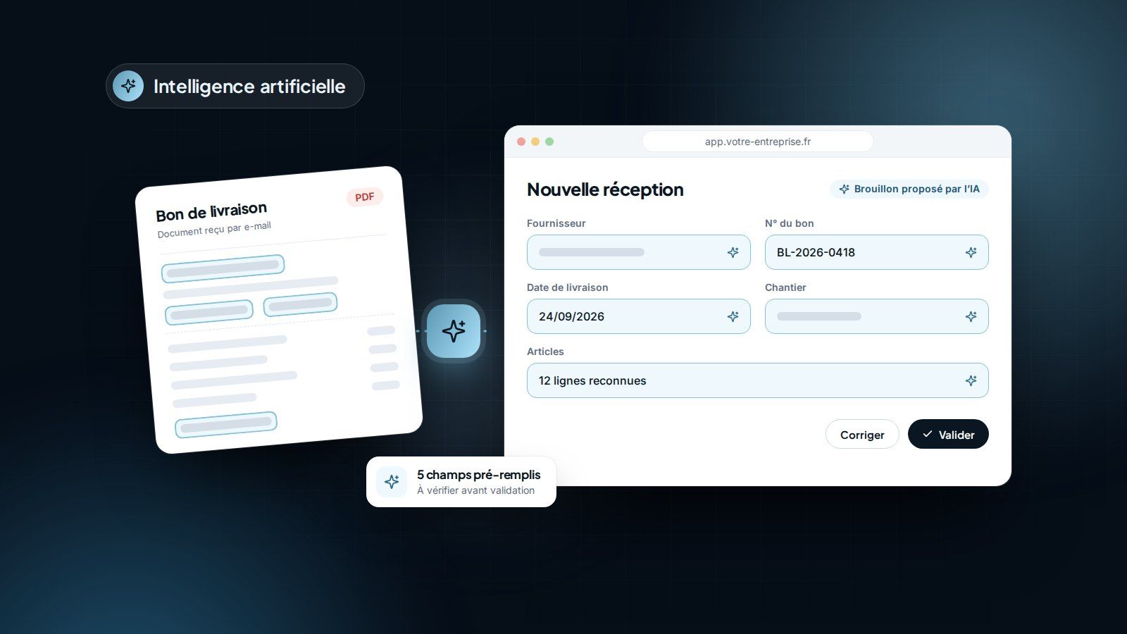 Application métier dans laquelle une IA pré-remplit une fiche à partir d’un document