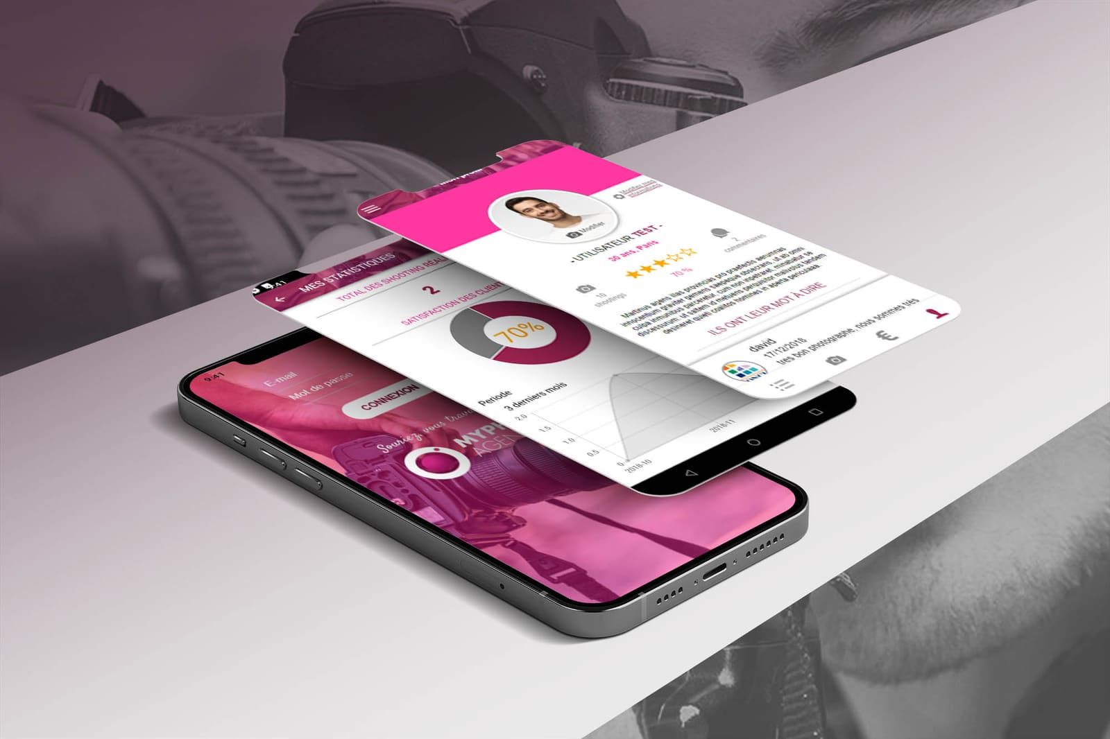 Application My Photo Agency affichée sur un smartphone