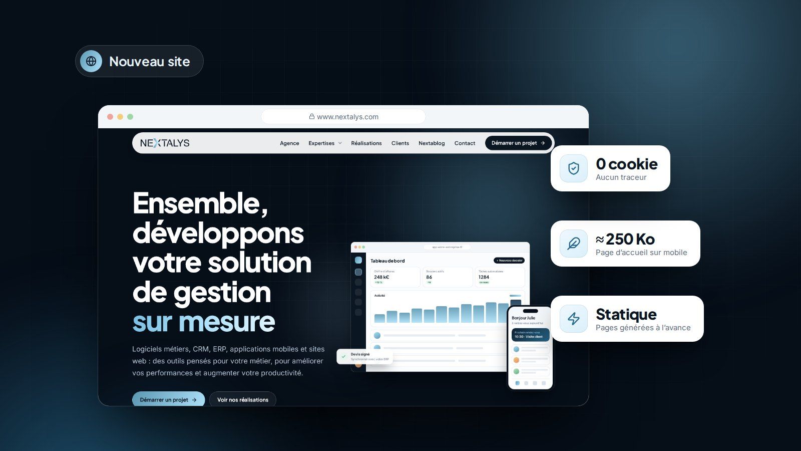 Le nouveau site de Nextalys affiché dans une fenêtre de navigateur